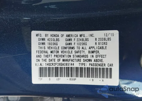 2016 Honda Accord Lx from USA, damaged, VIN 1HGCR2F3XGA085144